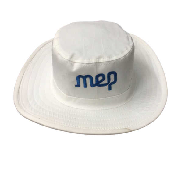 White round cap with blue mep emblem