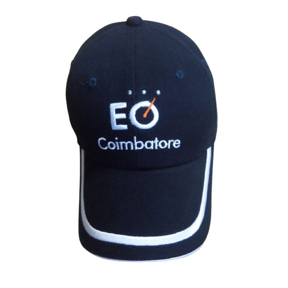 Blue cap with white strip cap with coimbatore logo 